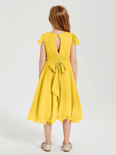 Tea Length Chiffon Junior Bridesmaid Dresses Marigold