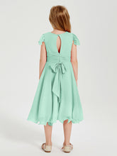 Tea Length Chiffon Junior Bridesmaid Dresses Mint Green