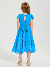 Tea Length Chiffon Junior Bridesmaid Dresses Ocean Blue