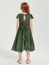 Tea Length Chiffon Junior Bridesmaid Dresses Olive Green