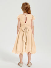 Tea Length Chiffon Junior Bridesmaid Dresses Peach