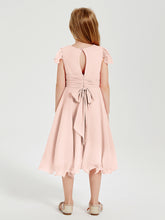 Tea Length Chiffon Junior Bridesmaid Dresses Pearl Pink