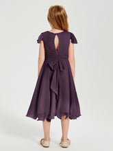 Tea Length Chiffon Junior Bridesmaid Dresses Plum