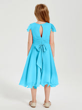 Tea Length Chiffon Junior Bridesmaid Dresses Pool