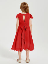 Tea Length Chiffon Junior Bridesmaid Dresses Red