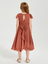 Tea Length Chiffon Junior Bridesmaid Dresses Rust