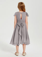Tea Length Chiffon Junior Bridesmaid Dresses Silver