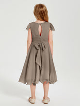 Tea Length Chiffon Junior Bridesmaid Dresses Taupe