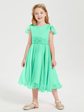 Tea Length Chiffon Junior Bridesmaid Dresses Turquoise