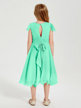 Tea Length Chiffon Junior Bridesmaid Dresses Turquoise