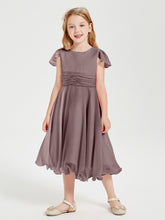 Tea Length Chiffon Junior Bridesmaid Dresses Vintage Mauve