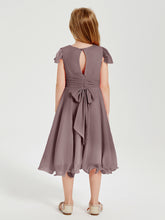 Tea Length Chiffon Junior Bridesmaid Dresses Vintage Mauve