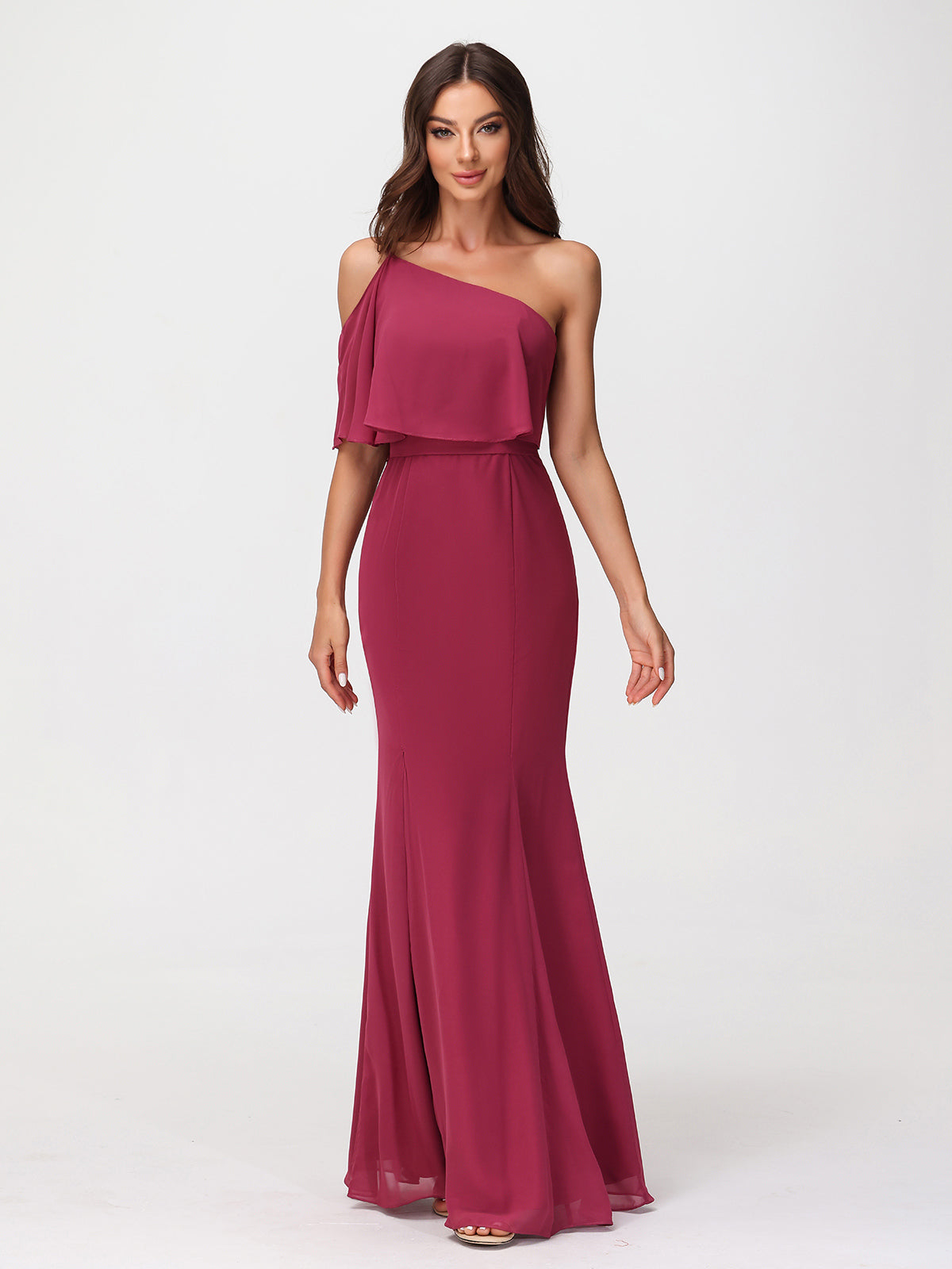 BABARONI One Shoulder Mermaid Dresses with Slit Mulberry Plus Size, Mulberry / US18
