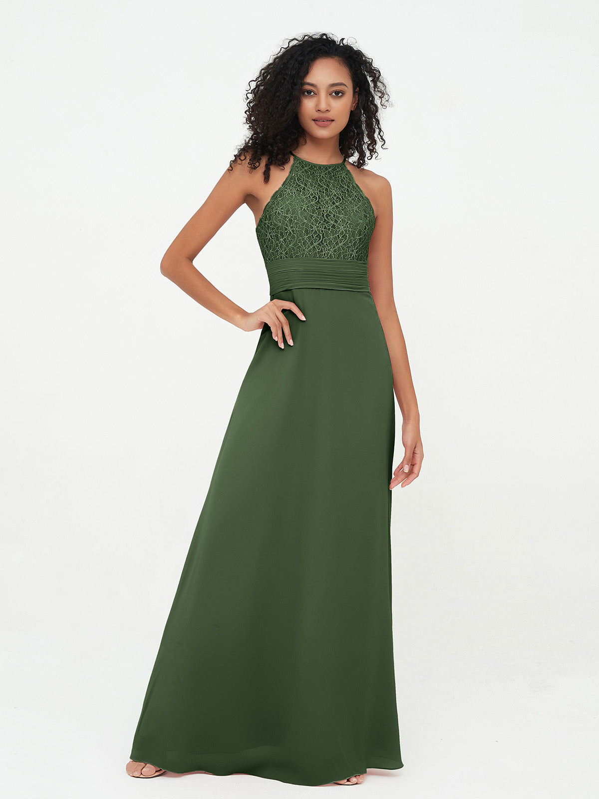 Keyhole Neckline Open Back Chiffon Maxi Dress Olive Green Plus Size