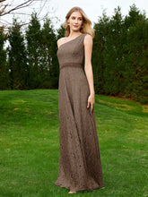 One Shoulder Floor Length Lace Bridesmaid Gown Brown