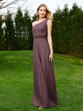 One Shoulder Floor Length Lace Bridesmaid Gown Cabernet