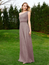 One Shoulder Floor Length Lace Bridesmaid Gown Dusk