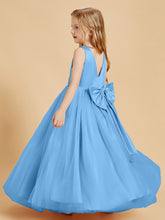 Tulle Junior Bridesmaid Dresses Satin Top Glamourous Bowknot Blue