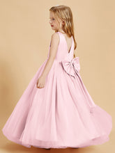 Tulle Junior Bridesmaid Dresses Satin Top Glamourous Bowknot Blushing Pink