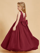 Tulle Junior Bridesmaid Dresses Satin Top Glamourous Bowknot Burgundy