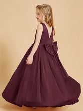 Tulle Junior Bridesmaid Dresses Satin Top Glamourous Bowknot Cabernet