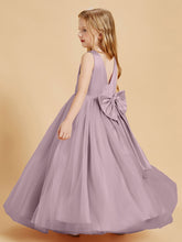 Tulle Junior Bridesmaid Dresses Satin Top Glamourous Bowknot Dusk