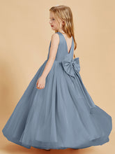 Tulle Junior Bridesmaid Dresses Satin Top Glamourous Bowknot Dusty Blue