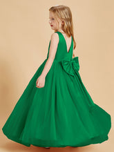 Tulle Junior Bridesmaid Dresses Satin Top Glamourous Bowknot Emerald