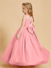 Tulle Junior Bridesmaid Dresses Satin Top Glamourous Bowknot Flamingo