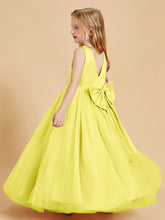 Tulle Junior Bridesmaid Dresses Satin Top Glamourous Bowknot Lemon