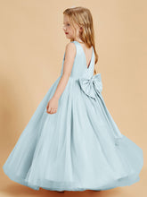 Tulle Junior Bridesmaid Dresses Satin Top Glamourous Bowknot Mist