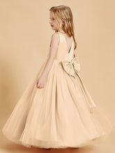 Tulle Junior Bridesmaid Dresses Satin Top Glamourous Bowknot Peach