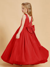 Tulle Junior Bridesmaid Dresses Satin Top Glamourous Bowknot Red
