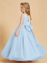 Tulle Junior Bridesmaid Dresses Satin Top Glamourous Bowknot Sky Blue