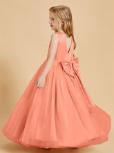 Tulle Junior Bridesmaid Dresses Satin Top Glamourous Bowknot Sunset