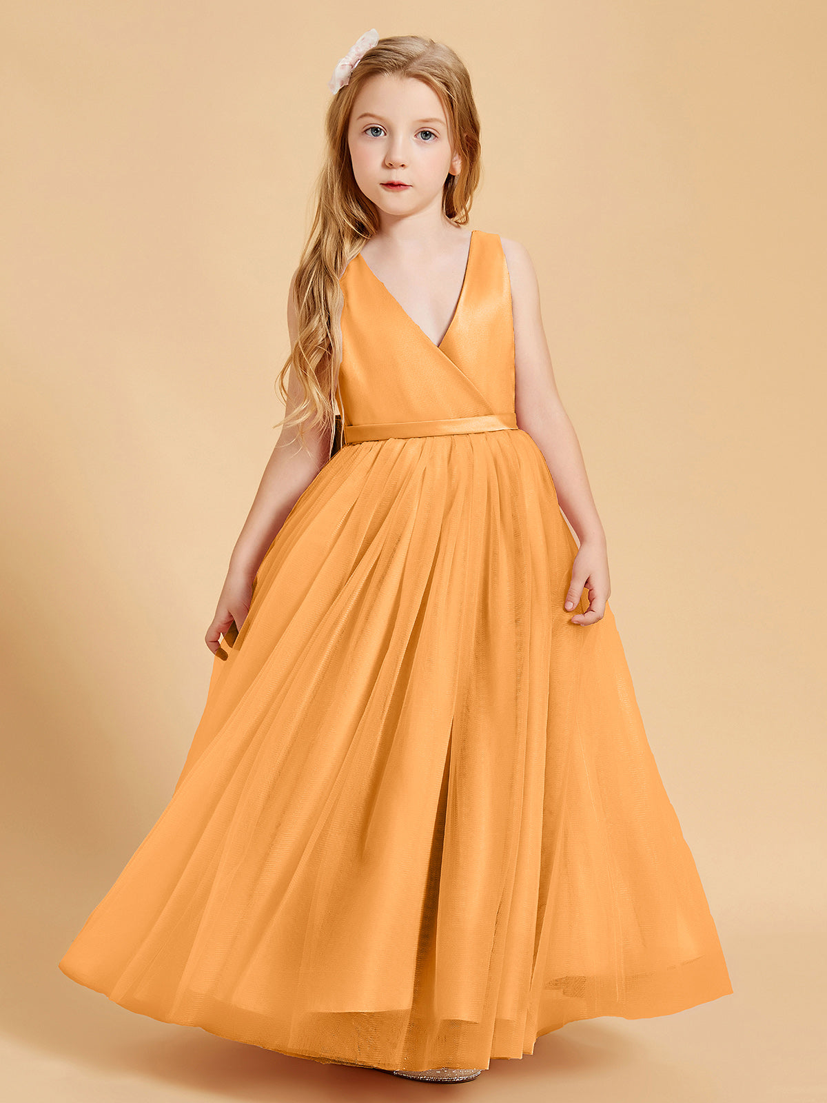 BABARONI Tulle Junior Bridesmaid Dresses Satin Top Glamourous Bowknot Tangerine, Tangerine / J4 BABARONI Tulle Junior Bridesmaid Dresses Satin Top Glamourous Bowknot Tangerine, Tangerine / J4