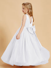Tulle Junior Bridesmaid Dresses Satin Top Glamourous Bowknot White