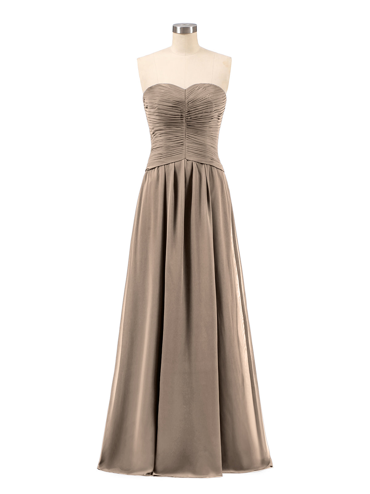 Long Chiffon Strapless Dresses with Sweetheart Taupe Plus Size