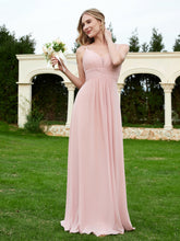 Floor Length V Neck Chiffon Bridesmaid Gown Dusty Rose Plus Size