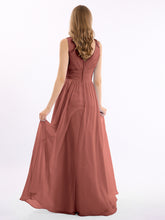 V Neckline Floor Length Chiffon Dresses Terracotta