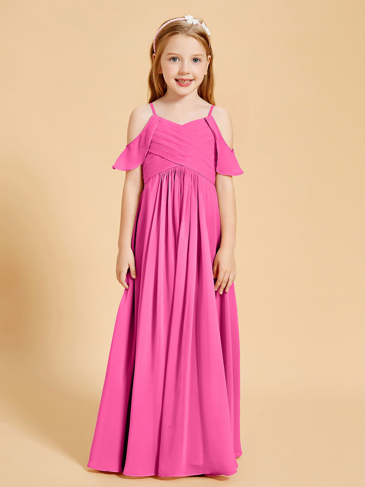 bridesmaid dresses azalea BABARONI Chiffon Junior A-line Off-the-shoulder Flutter Sleeve Pleated Floor-length, Azalea / J4 WAIST:36 featuring a softly ruched le petit tom tutu Lulus Hot Take Red