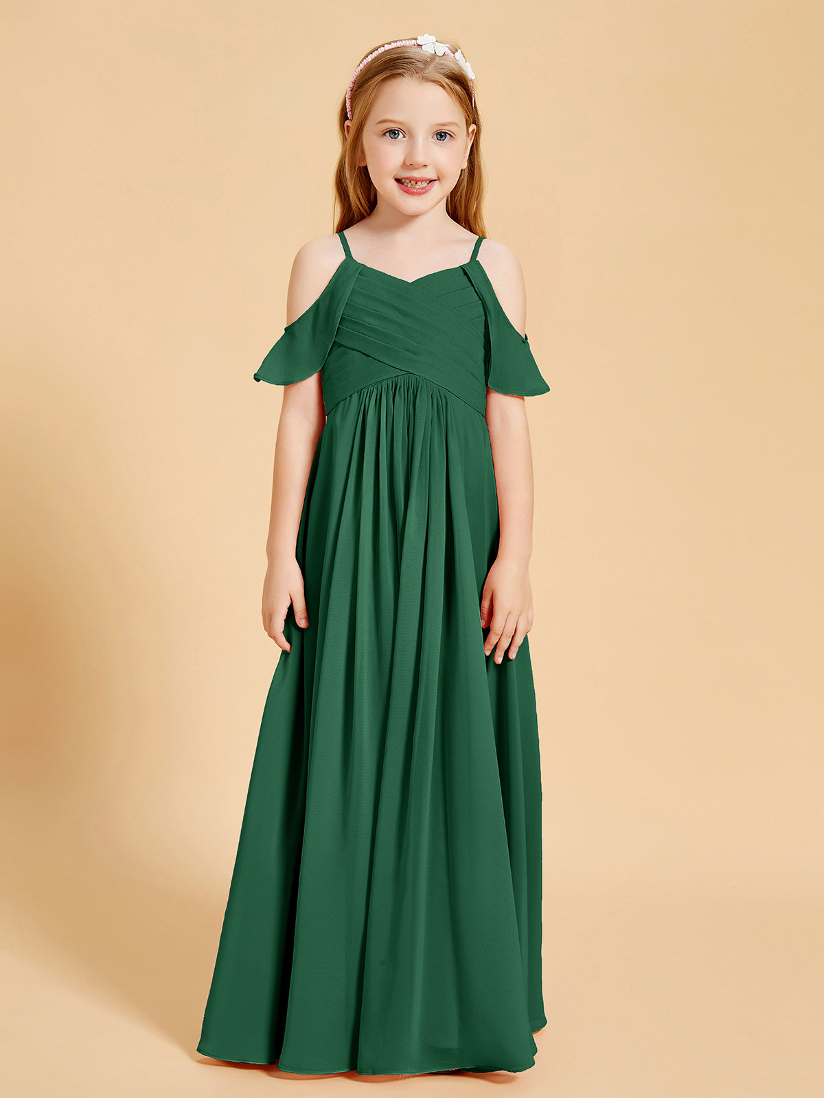 BABARONI UK Off-the-Shoulder Bridesmaid Gown for Juniors, Dark Green / J4