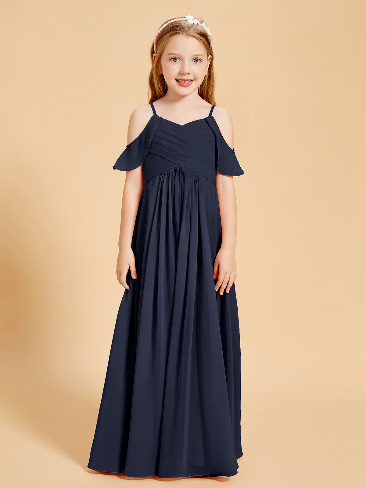 BABARONI UK Off-the-Shoulder Bridesmaid Gown for Juniors, Dark Navy / J4
