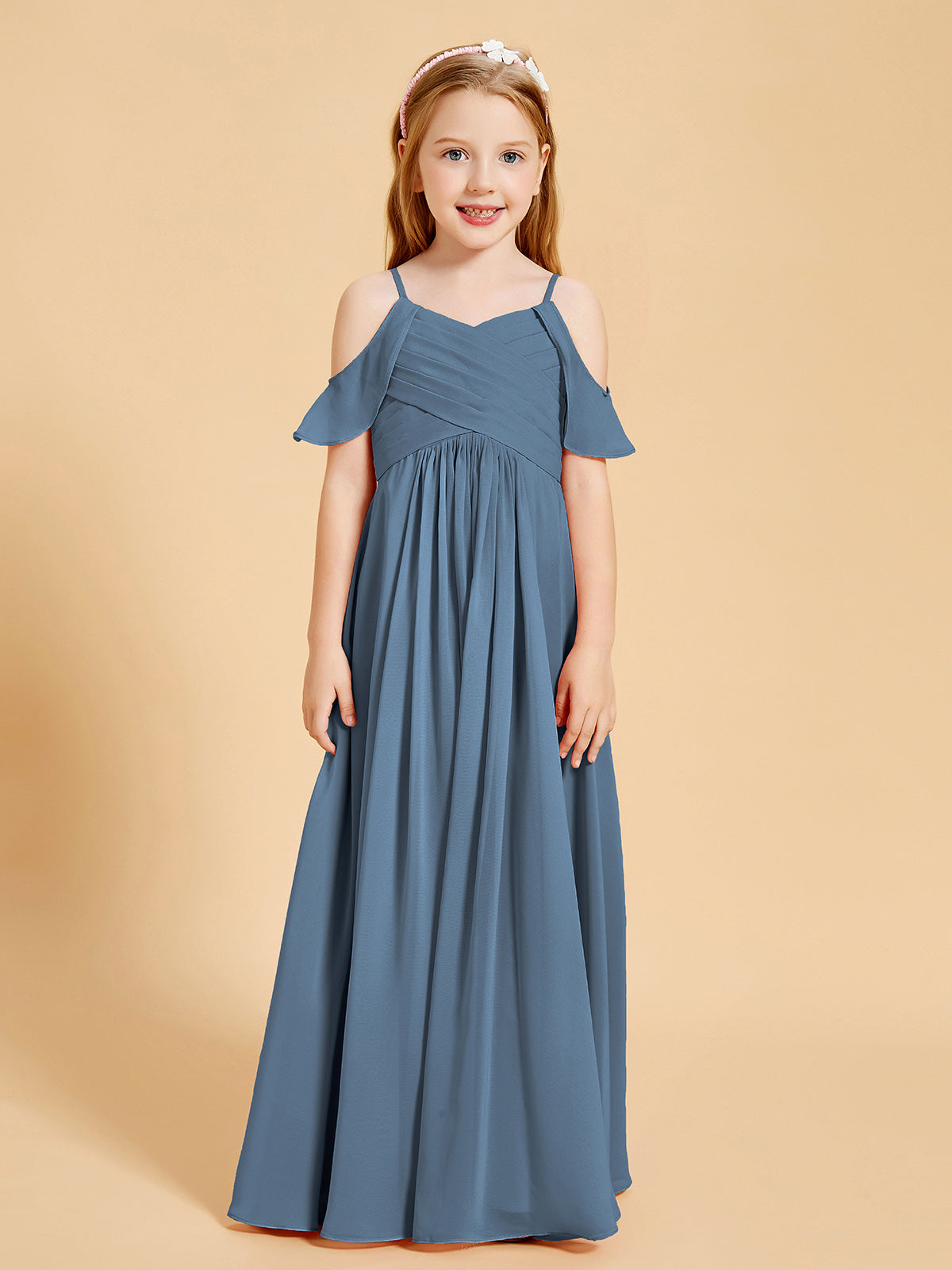 BABARONI UK Off-the-Shoulder Bridesmaid Gown for Juniors, Slate Blue / J4