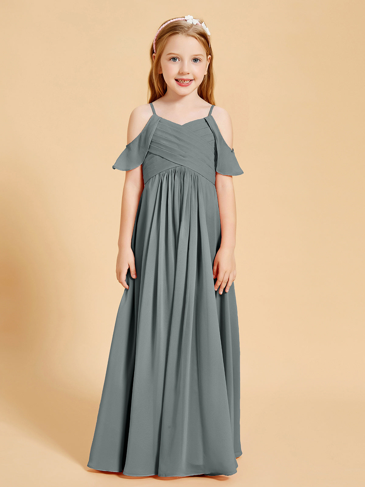 BABARONI Off The Shoulder Bridesmaid Dresses for Juniors Steel Grey, Steel Grey / J4