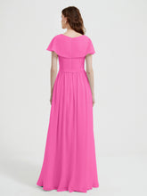 Cap Sleeves Long Chiffon Dresses with Slit-Azalea