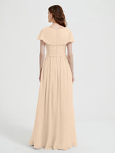 Cap Sleeves Long Chiffon Dresses with Slit-Champagne