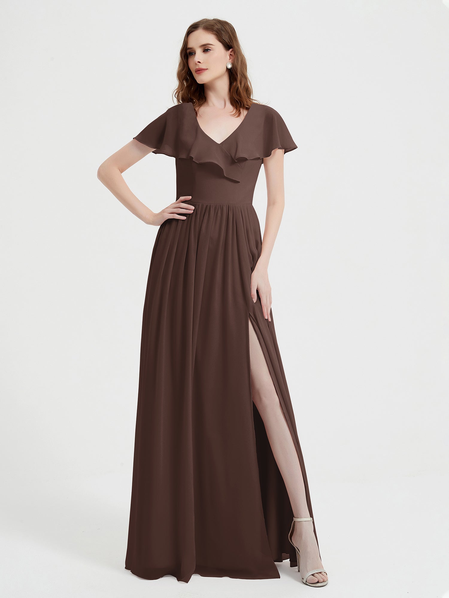 Halter Neck Max Chiffon Dresses with Slit Chocolate Plus Size