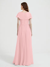 Cap Sleeves Long Chiffon Dresses with Slit-Dusty Rose