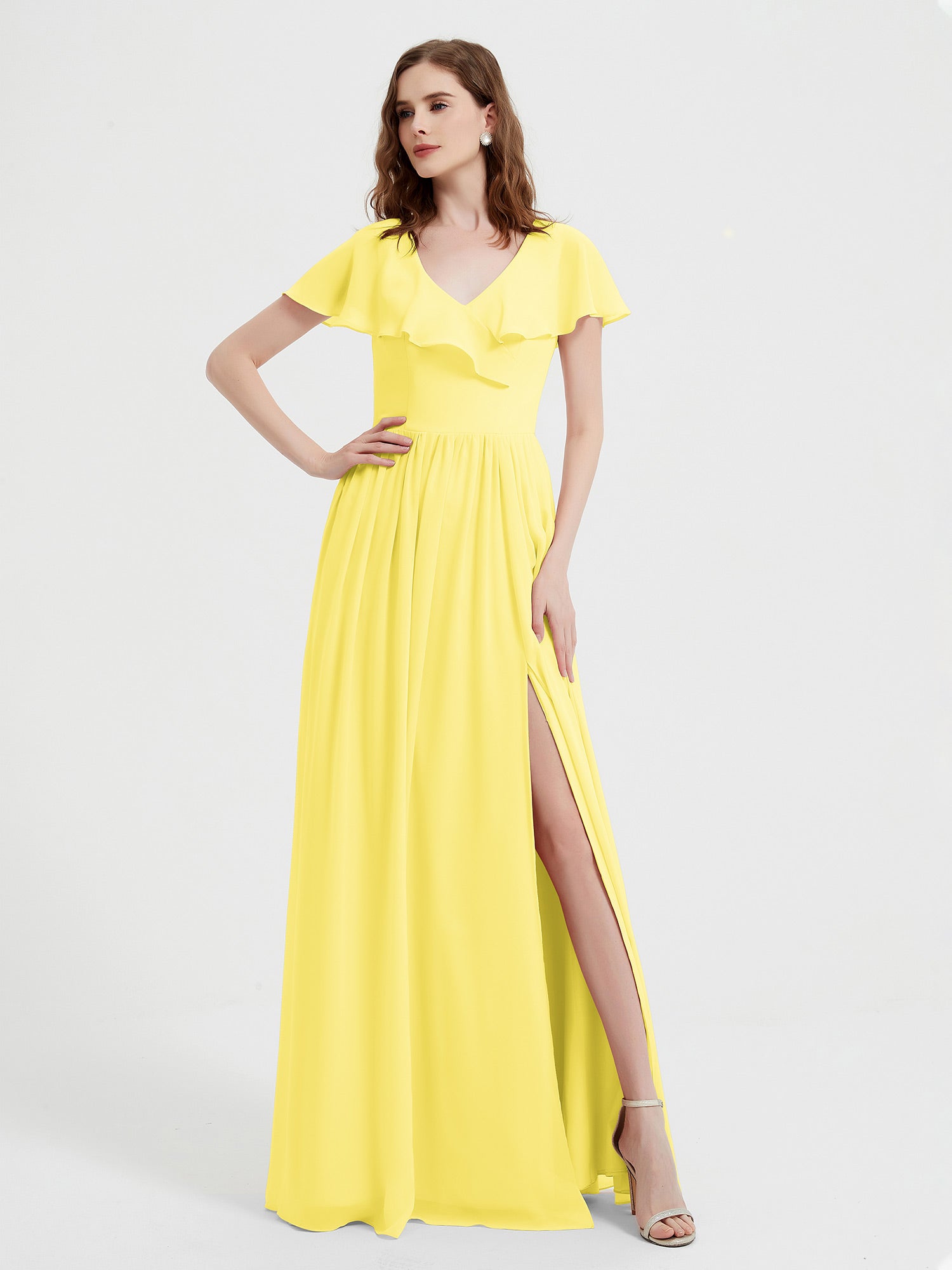 Long Chiffon Dresses with Halter Neck Lemon Plus Size
